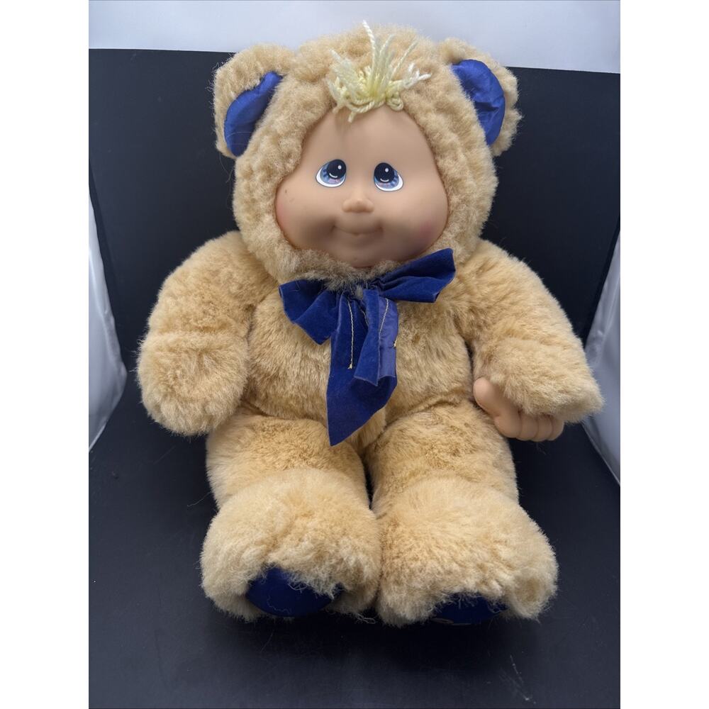 Vintage 1998 Kuddle Love Kids Plush Bear Doll Blue Bow Cute Toy Cabbage Patchish